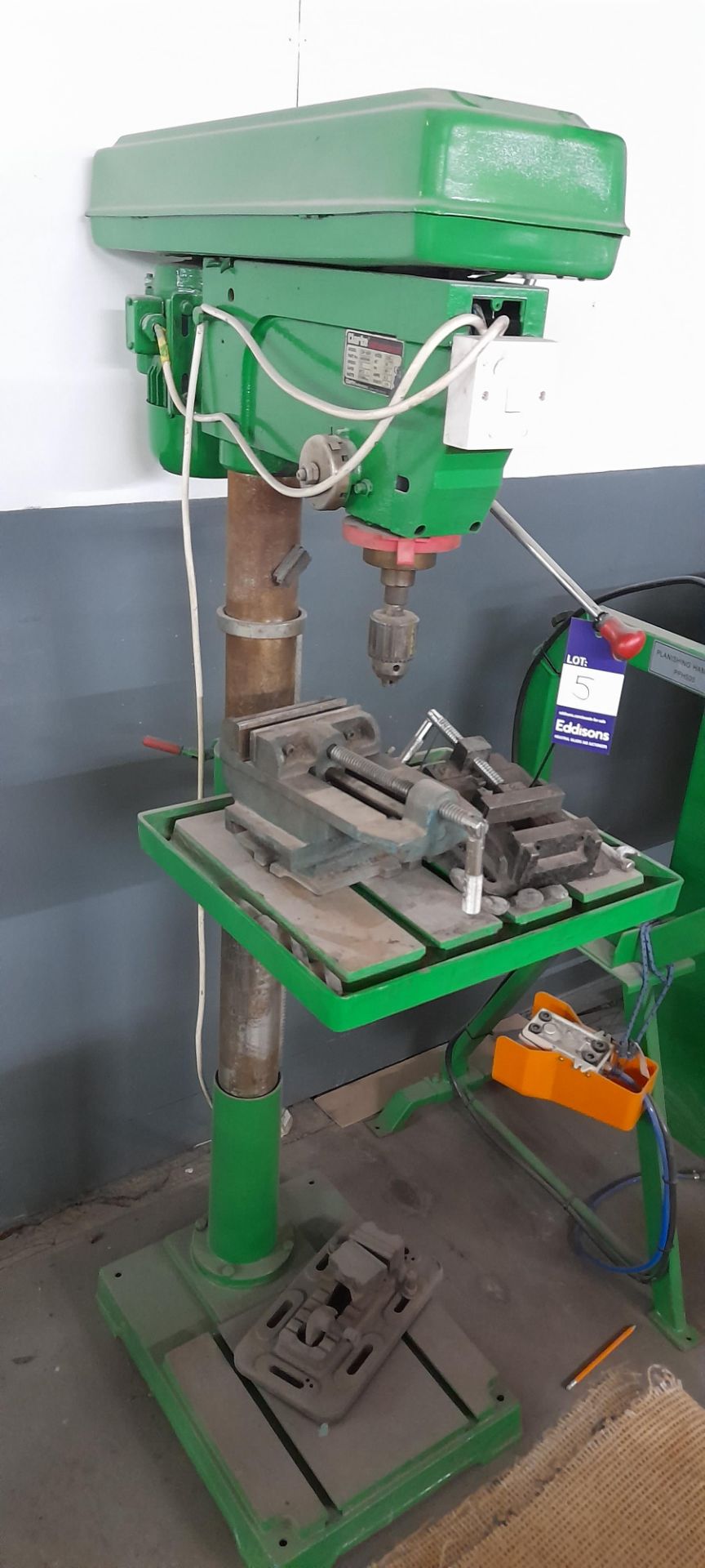 Clarke Cop Spif Pillar Drill with Nisle Fall Table with 2 Machine Vices