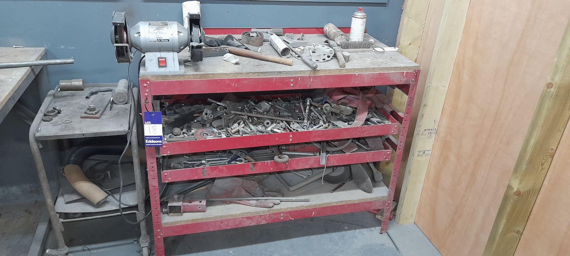 Dexion Rack Fitted Wicks Bench Grinder & Contents of Various Engineering Consumables