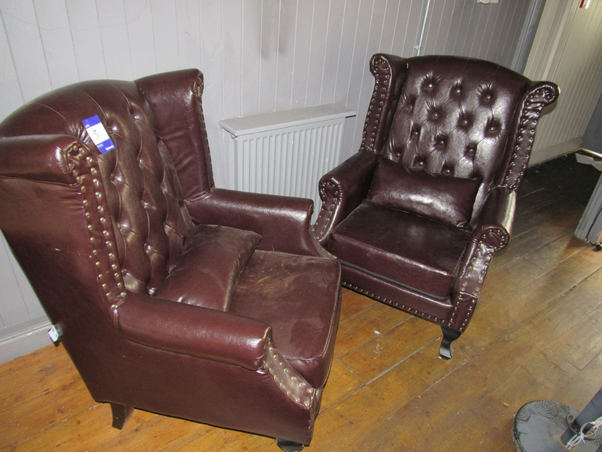 2 Button back leather effect wing chairs - Image 2 of 2