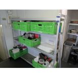 Aluminium 4 tier shelving unit and contents to include trays, food etc.
