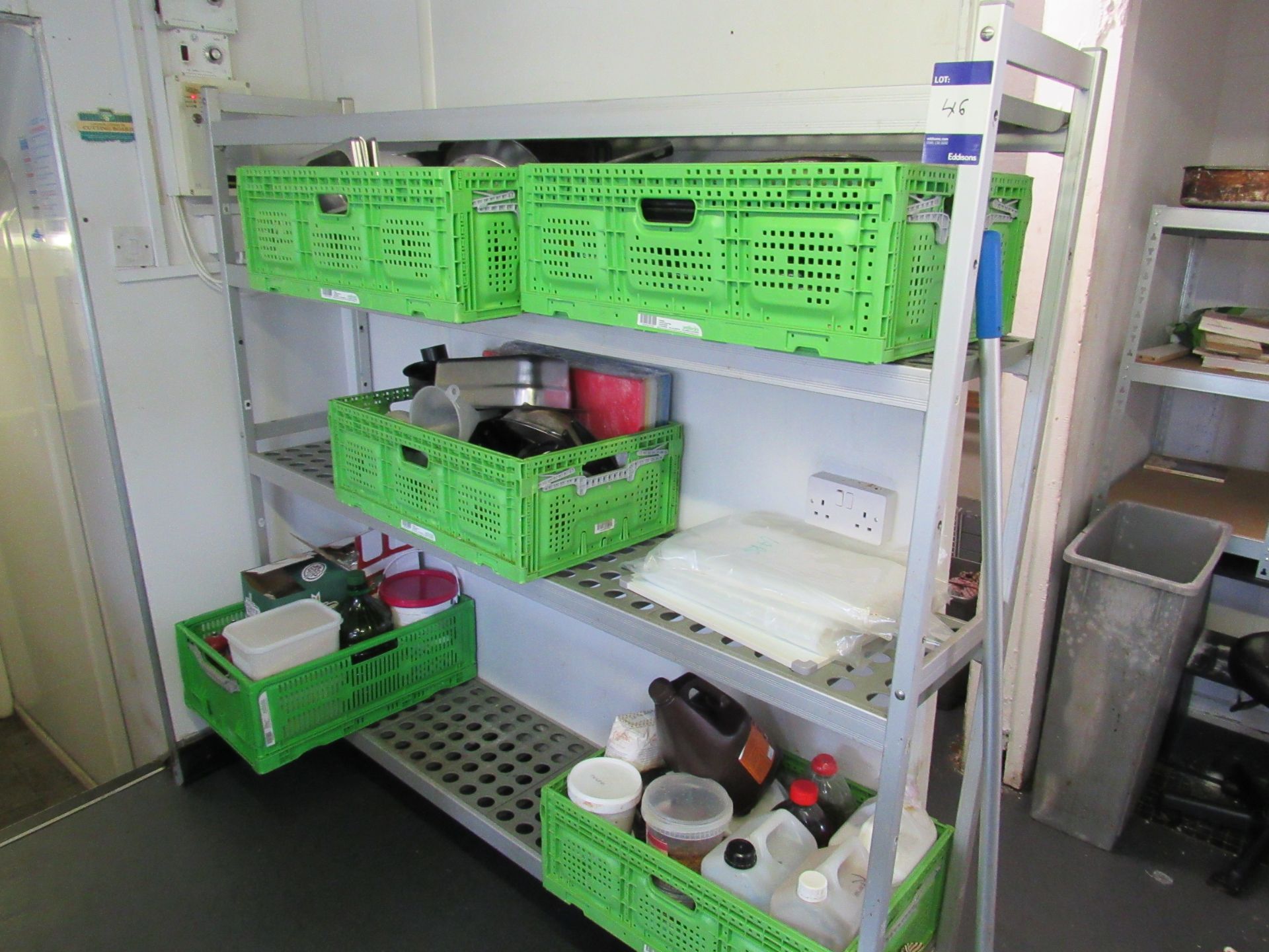 Aluminium 4 tier shelving unit and contents to include trays, food etc. - Image 2 of 3