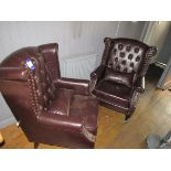 2 Button back leather effect wing chairs