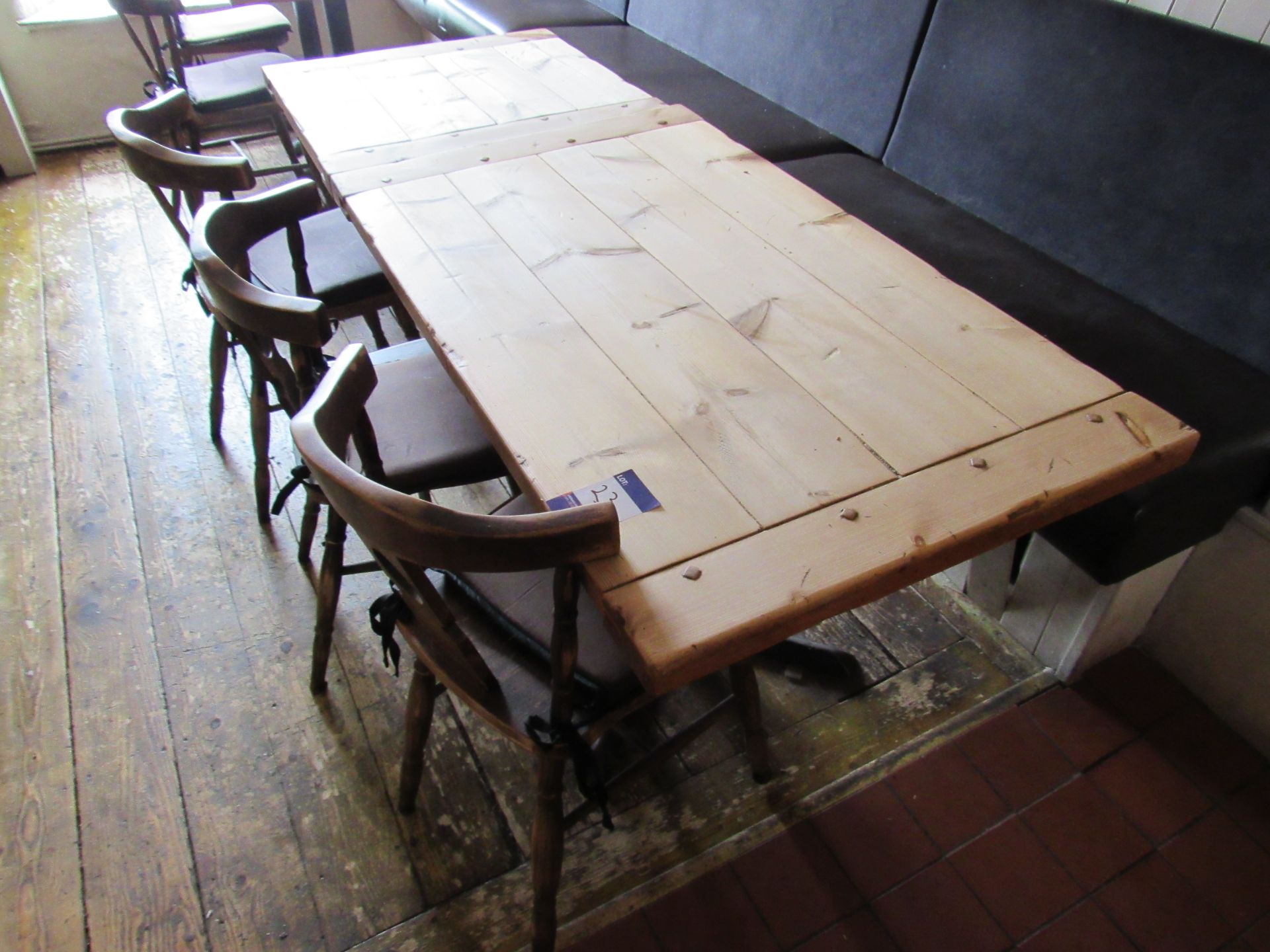 2 x Rustic topped tables and 3 x chairs - Image 2 of 2