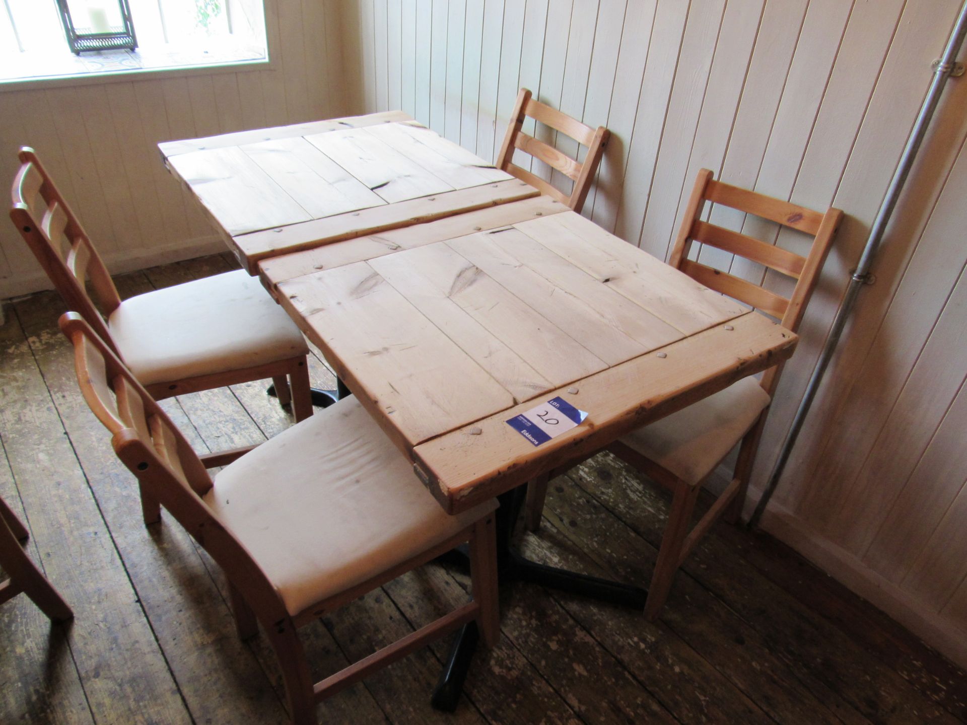 2 x Rustic topped tables and 4 x chairs