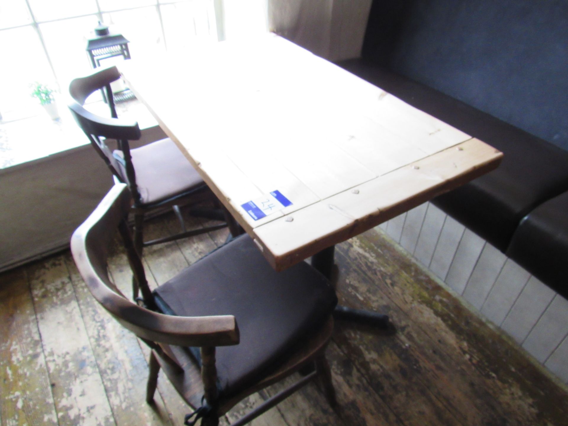 Rustic timber topped table with 2 chairs