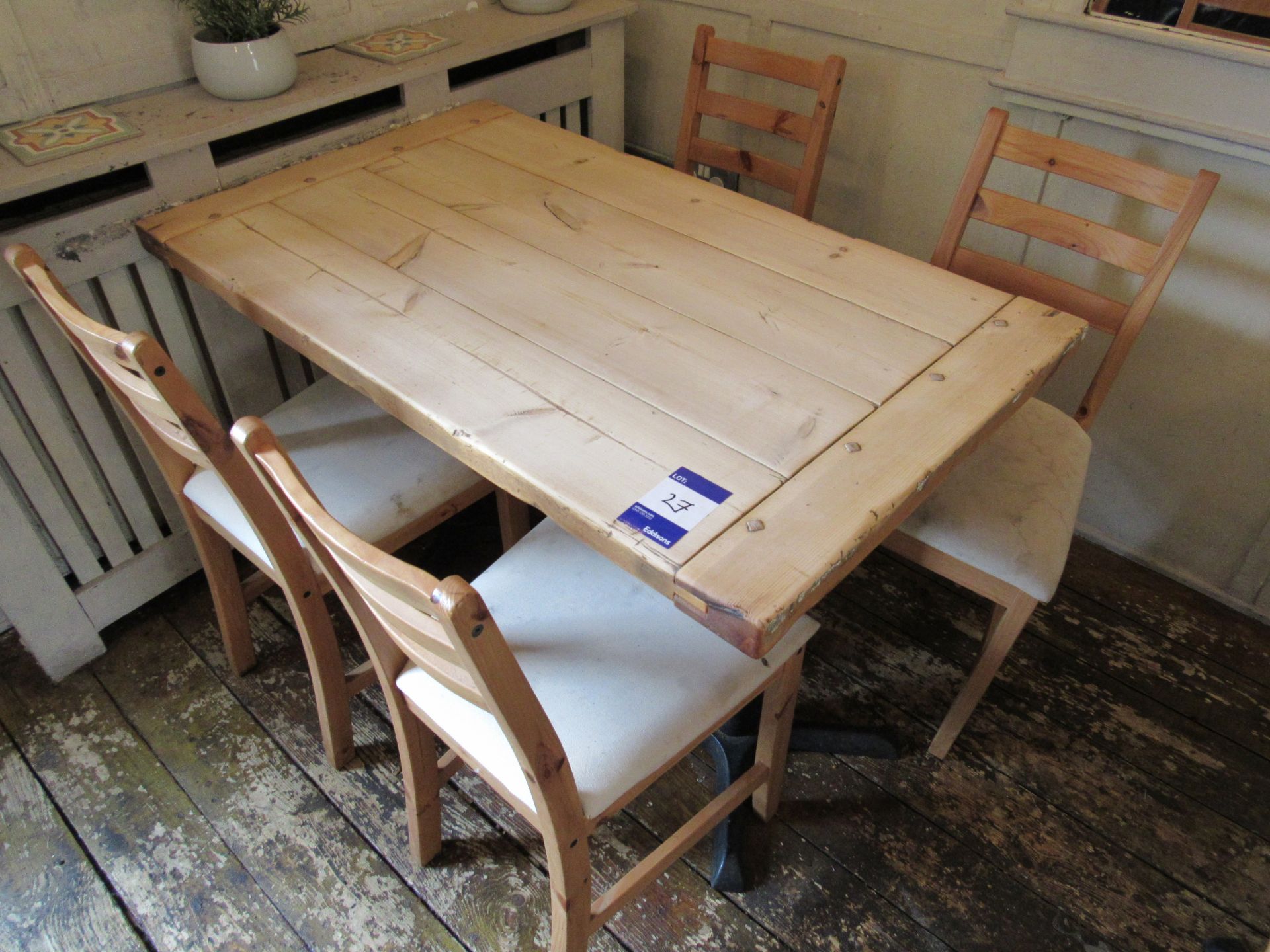 Rustic timber topped table with 4 chairs