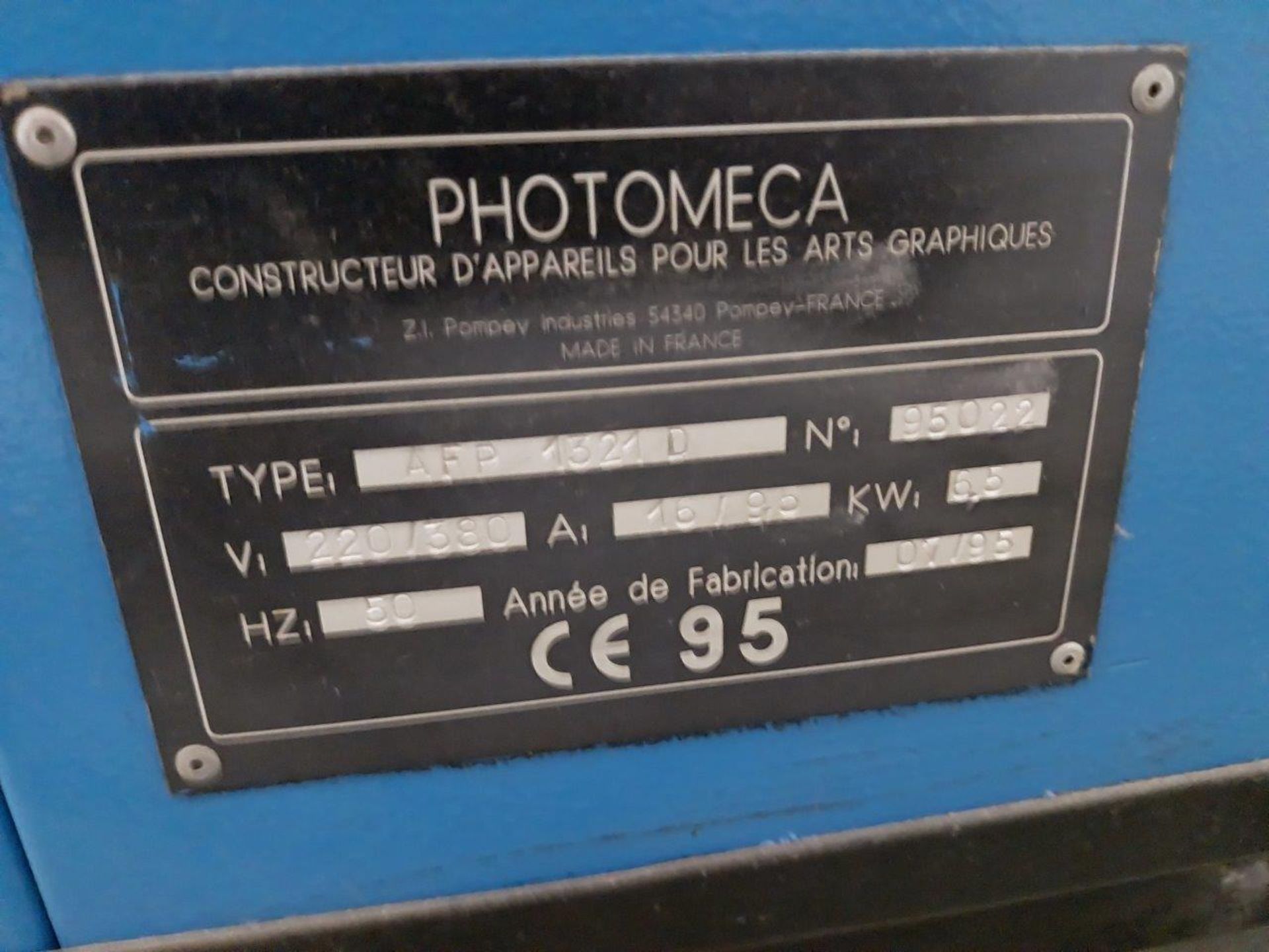 Photomeca AFP1321D 5 drawer drying unit, Serial number 95022, kw:6.5, Mfr date 07/95 - Image 4 of 4