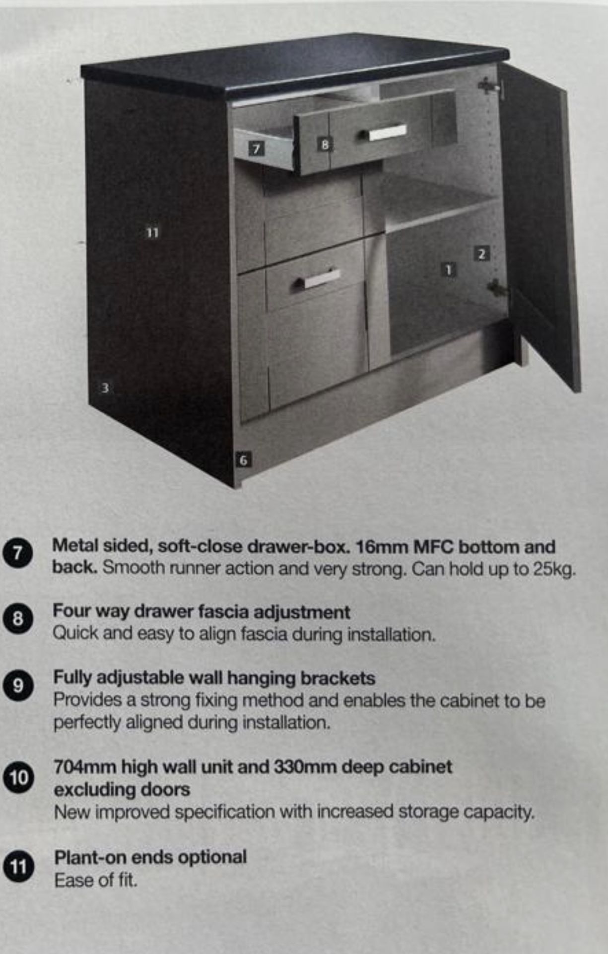 14- unit flat pack kitchen to suit galley-type kitchen. 1x 600 3 drawer pack soft close, 1x800 - Image 2 of 3