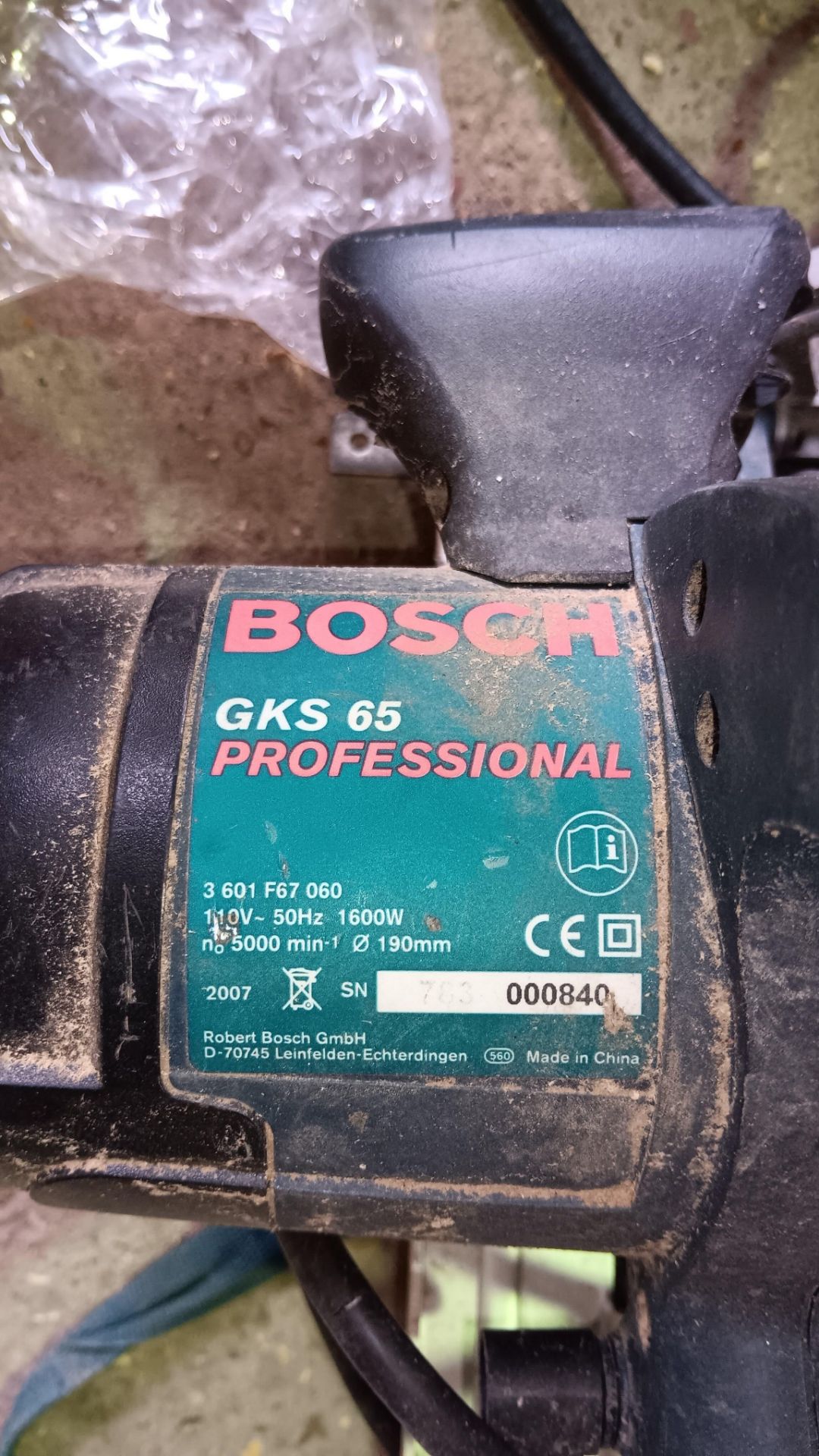 Bosch GKS65 Professional 190mm circular saw with bag, 110v, serial number 763000840 (2007) - Image 3 of 3