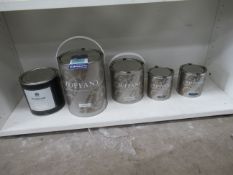 5x Tins of Paint; 4x Zoffany (1x Elite Emulsion Half Silver; 1x Eggshell Green Stone; 1x Eggshell Ol