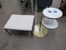 Brass & Marble Effect Side Table and Monroe Footstool