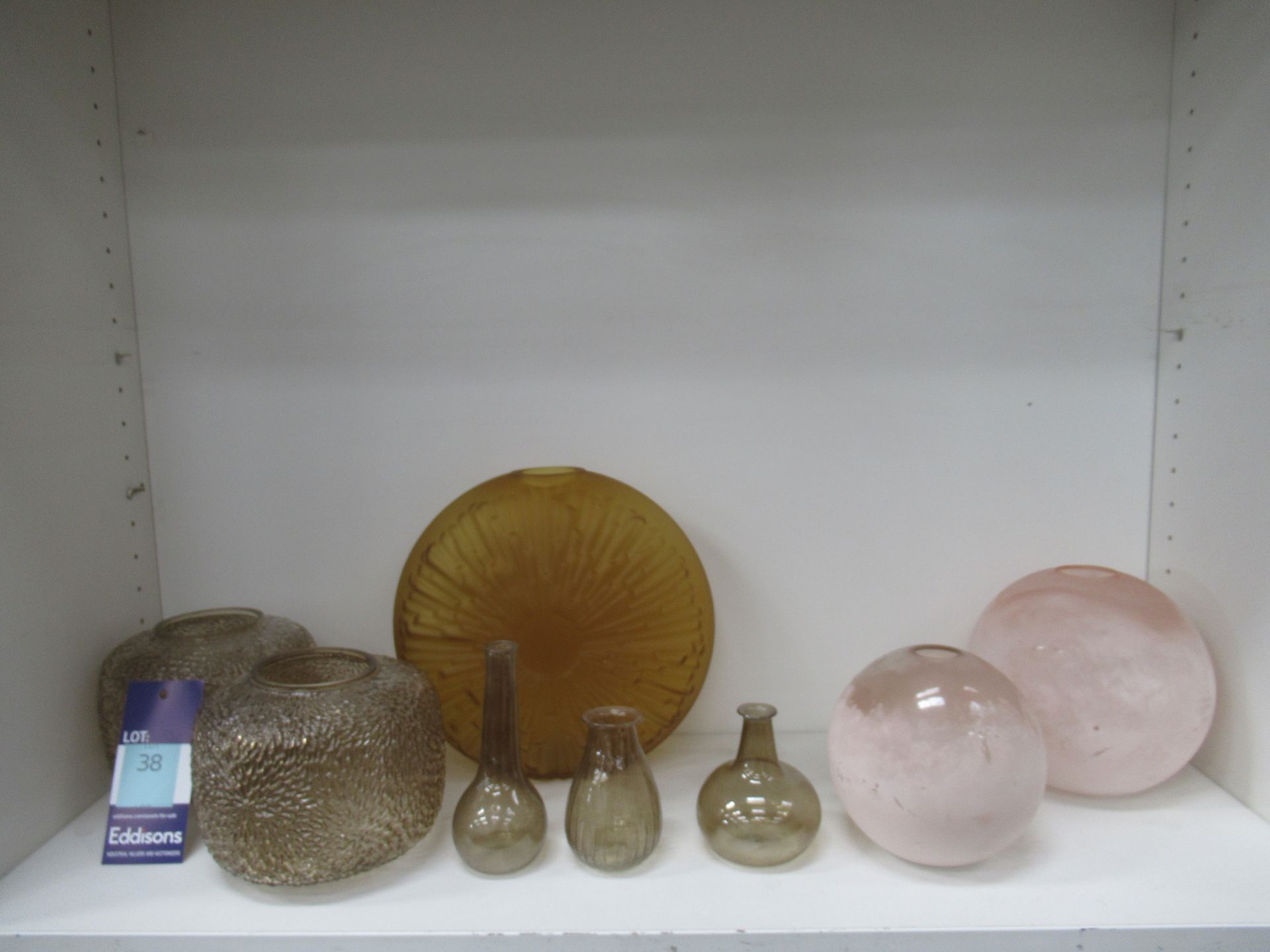 Shelf of Assorted Glass Vases