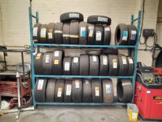 3 tier tyre rack and contents to include approx. 40 : Various New/Part Worn tyres as per