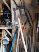 Quantity of hand tools, including; spades, rakes, forks, etc