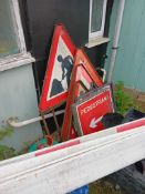 5 various road sign & 4 plastic barriers
