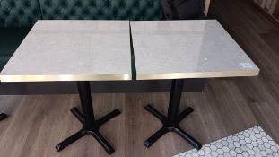 2 x Marble effect topped dining tables on black pedestal base (chairs excluded) 600 x 600