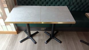 2 x Marble effect topped dining tables on black pedestal base (chairs excluded) 600 x 600