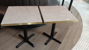 2 x Marble effect topped dining tables on black pedestal base (chairs excluded) 600 x 600