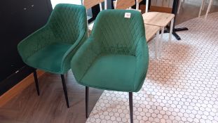 2 x Green velvet upholstered dining chairs