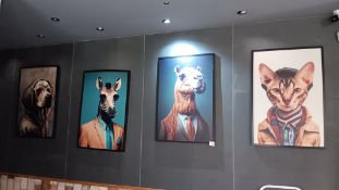 4 x stylish dressed animal themed framed prints