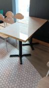 2 x Marble effect topped dining tables on black pedestal base (chairs excluded) 600 x 600