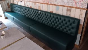 Triple section green faux leather upholstered dining benches with power sockets under Approx. 3 x