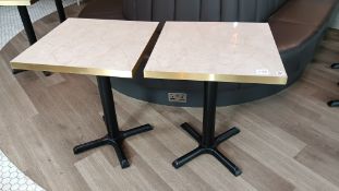 2 x Marble effect topped dining tables on black pedestal base (chairs excluded) 600 x 600