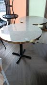 2 x Marble effect topped circular dining table 900mm on black pedestal base