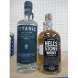 4x Bottles of Spirits: 2x Titanic Distillery's Premium Irish Vodka- 40% 70cl; 2x Hells Stone Whisky-