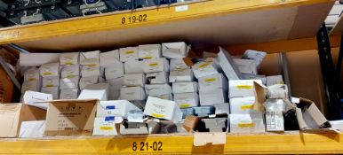 Large quantity of Dextra Oat2 M3 ATS retail lighting and double sided legend to two shelves