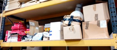 Large quantity of various retail lighting to include LED pendants, floodlights etc. to shelf