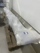 Blue belted Stainless Steel conveyor. Elevation 350-600 mm. Food grade belt.