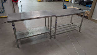 2 x Stainless Steel Tables 1200x600x550. 1 with square legs and 1 with Round legs.