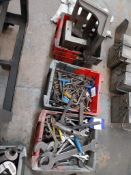 4 x Boxes of various tooling, spanners, allan keys, bearing pully gear, 2 x Record 24 pipe wrenches,