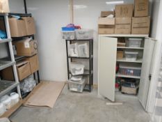 3 x Assorted Plastic Shelving Units and Metal 2 Door Cabinet