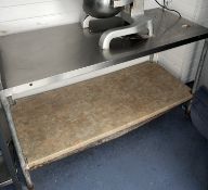 Stainless Steel topped prep table with galvanised steel legs, approx. 1,440 x 600mm (mixer