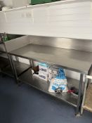 Stainless Steel prep table with shelf under and upstands on two sides, approx. 1,540 x 700mm