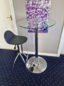 Glass topped high level table c/w single stool - Table 600mm wide x 1000mm high