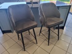 2 x Mayfair velvet charcoal bar stools with golden foot rest