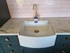 White ceramic apron fronted kitchen sink (600 x 600 x 200mm deep) c/w Abode single lever kitchen mix