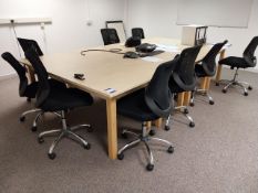 4 x Light beech desks, 9 x Upholstered operators chairs