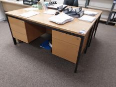 3 Wooden desks with inbuilt pedestal drawers, 2 operators chairs