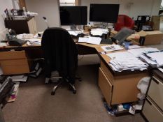 2 x Modular cantilever desks with inbuilt pedestals with 2 operators chairs