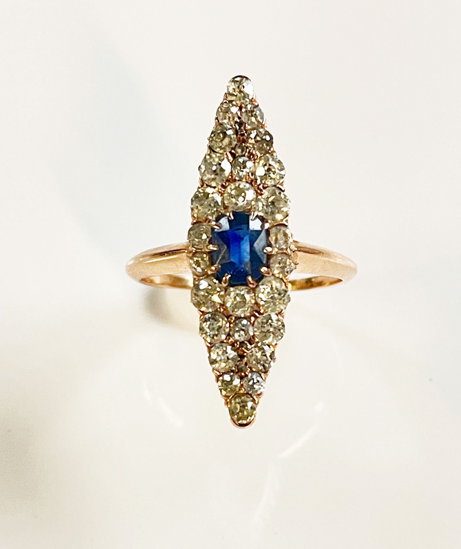 Antique 14K Gold, Diamond Sapphire Ring