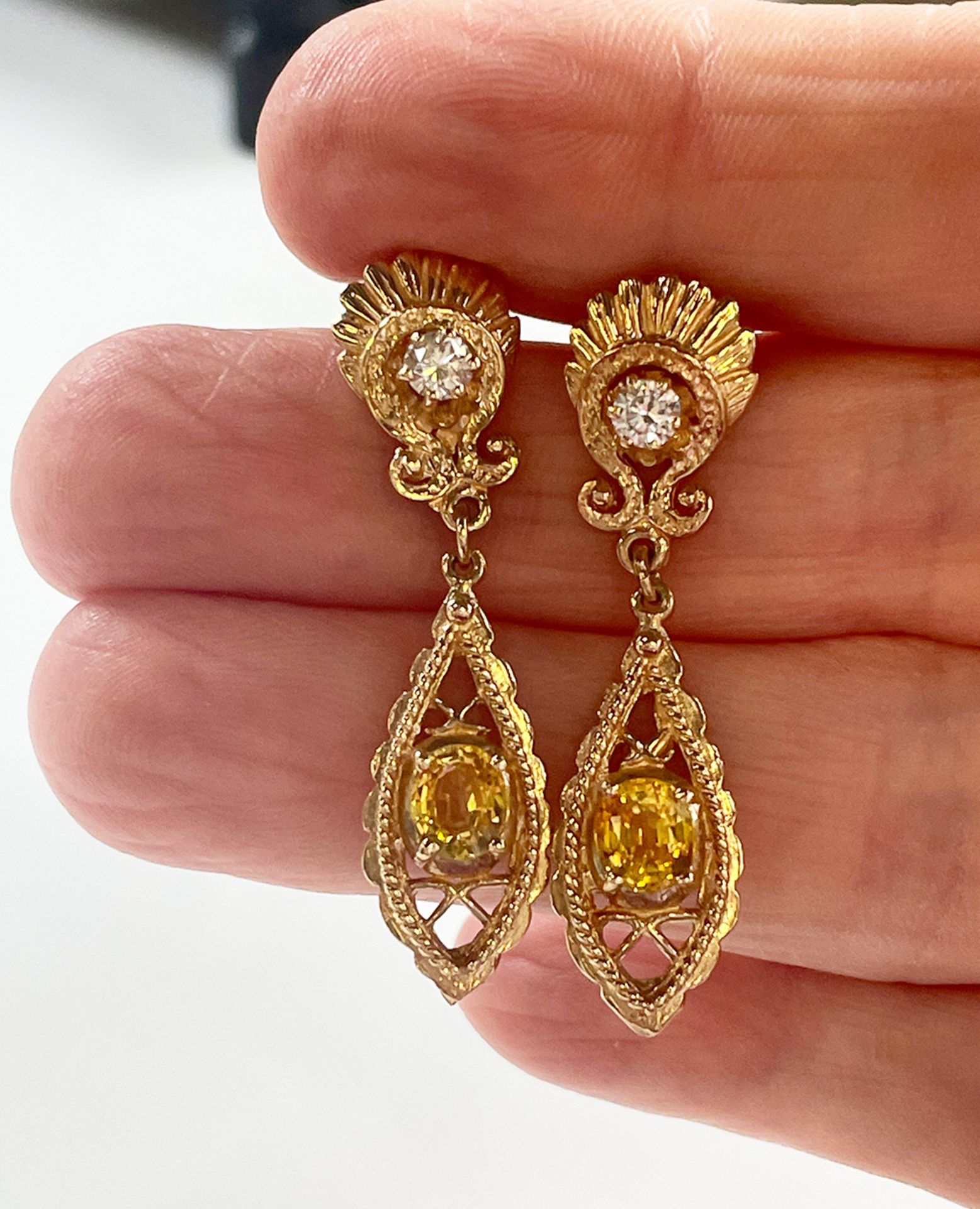 Ohrringe 585 mit gelben Saphir und Diamanten - Bild 3 aus 4