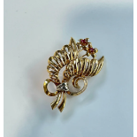 Flower Brooch with two pink stones 18K