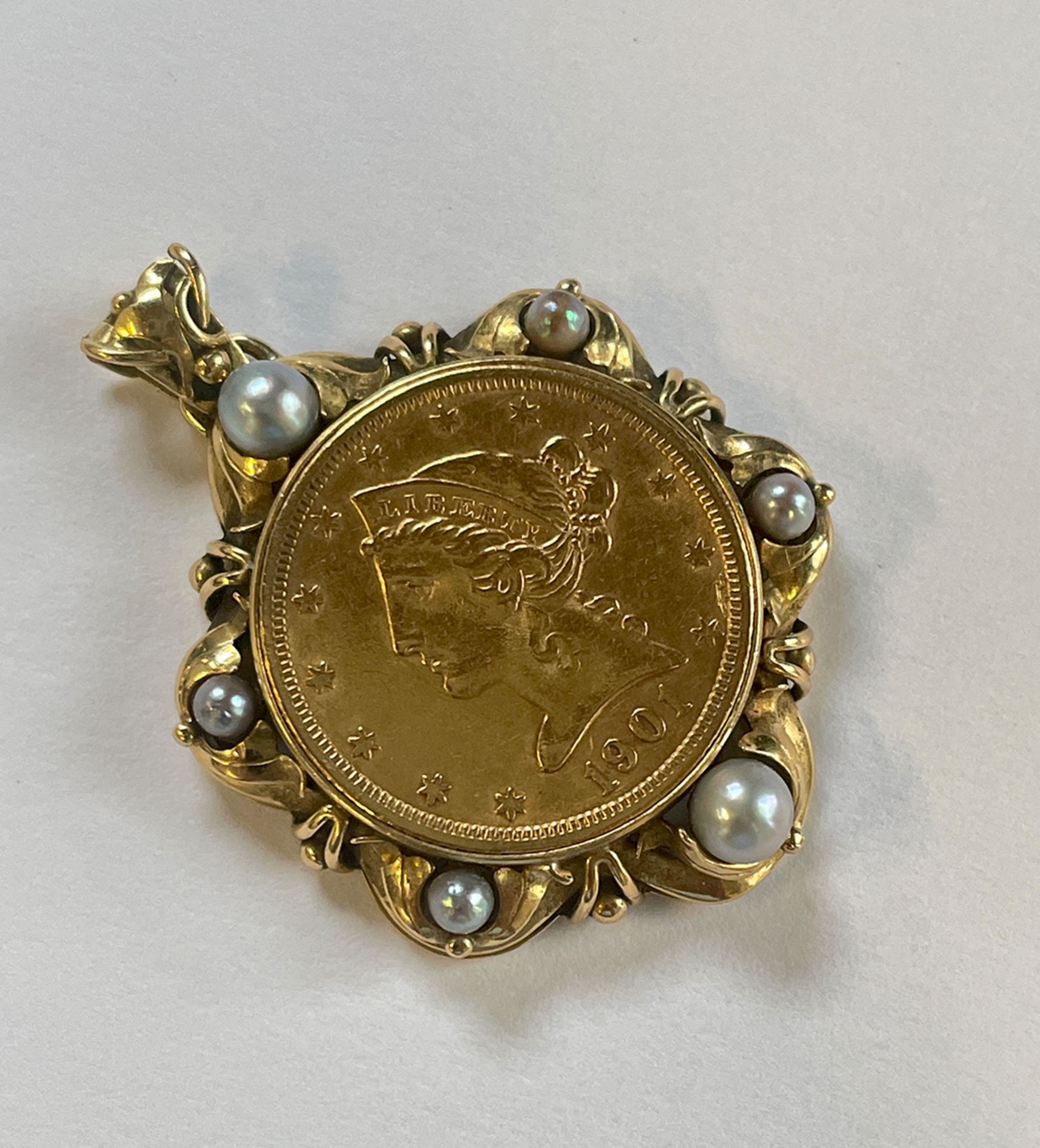 18K Gold Pendant with Gold Coin $ 5 Liberty Head 1901 - Image 2 of 5