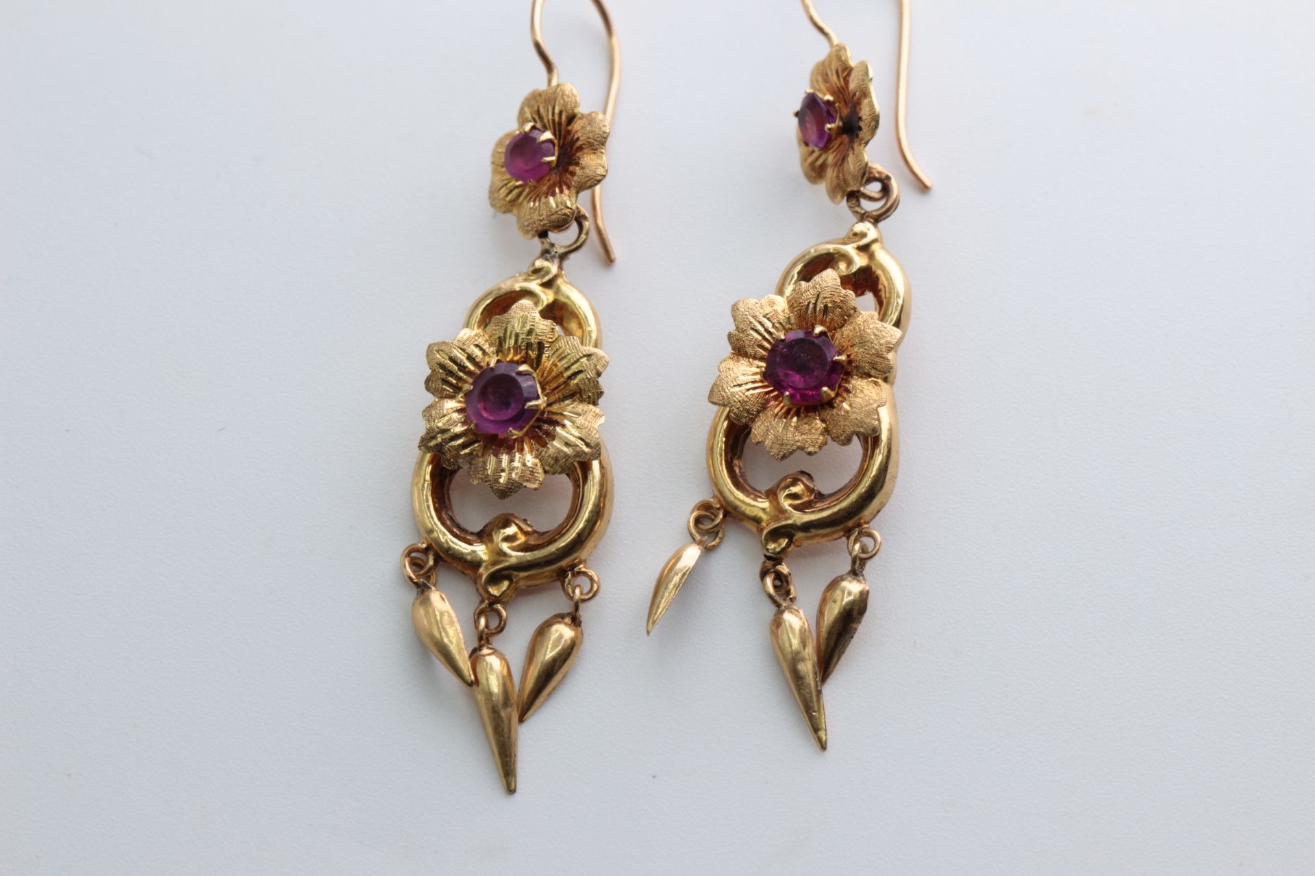 Antique Earrings with Rubies. 14K Yellow Gold - Image 2 of 4