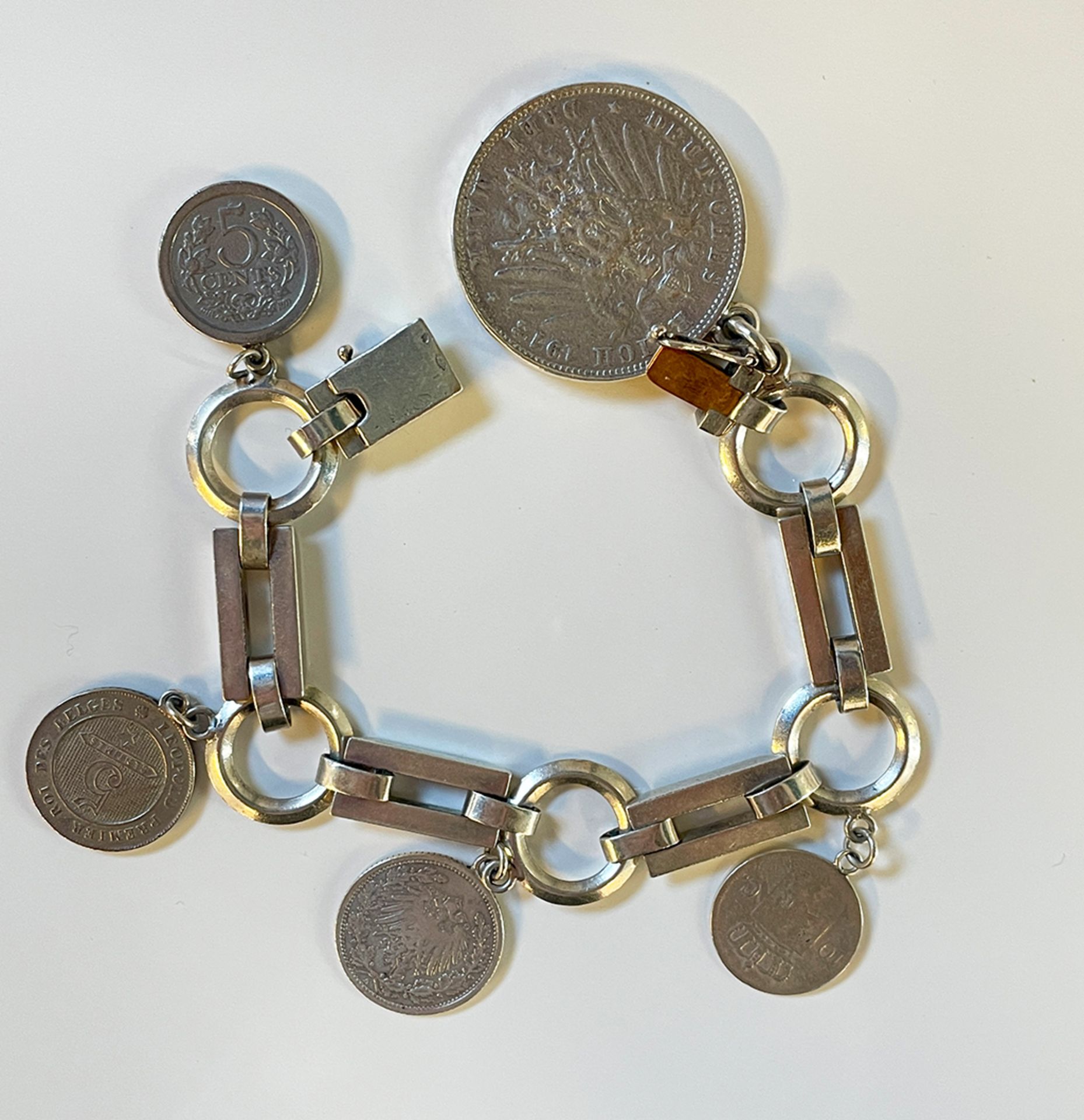 Silver Coin Bracelet with 5 antique coins.