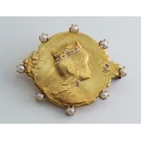 Antique Brooch French with Pearls and Diamonds